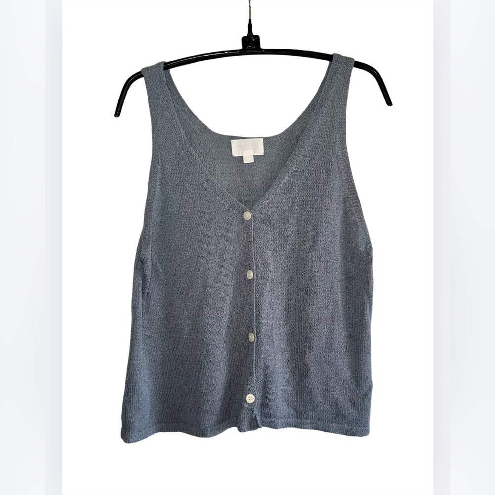 Elegant Blue Button-Up Sweater Tank Top